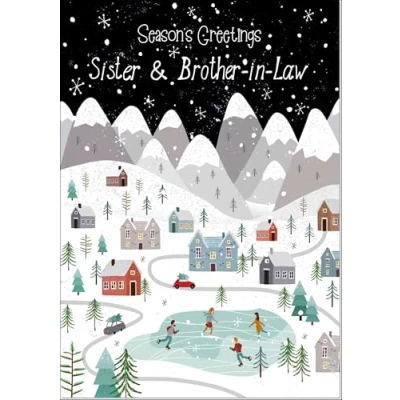 Image of doodlecards Brother and Sister in Law Christmas Card Mountain Scene Snowy Village Medium Size for &amp; with Plain Envelope