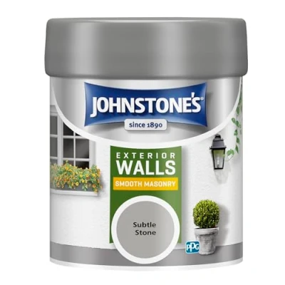 Image of Johnstone’s, Exterior Smooth Masonry Paint Tester Pot, Subtle Stone, Up to 15 Years Protection, Weather &amp; Dirt Resistant, 12m2 Coverage Per Litre, Dry in 1 2 Hours, 225 ml
