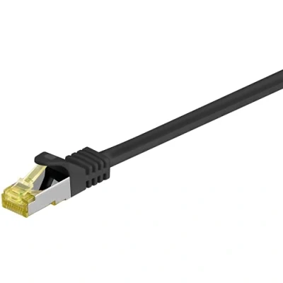 Image of Goobay 92648 RJ45 Patch Cable with CAT 7 Raw Cable, Double Shielded, S FTP up to 600 Mhz, Halogen Free, Copper Plug, Gold Plated Contacts, 0.5 m, Black