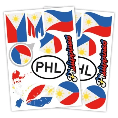 Image of Finest Folia Set of 2 DIN A4 Country Stickers, Flag Stickers for Car, Motorcycle, Sticker, Flag, Self Adhesive, Weatherproof, R217 (44 Philippines)