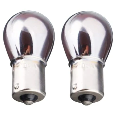 Image of Light Bulb Chrome/Amber 12v 21w 343 P21W BA15s Indicator Straight Pins x2