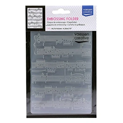 Image of Vaessen Creative Embossing Folder, Musical Score 5,7x4,25x0,19 inches, 1 Unit, for Birthday, Birth, Christmas Cards and Paper Crafts