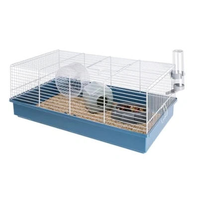 Image of Ferplast CRICETI 11 Large Hamster Cage Fully Equipped, Spacious Interactive Habitat, Exercise Wheel &amp; Accessories Included Easy Clean, 57.5x31xh21 cm Blue