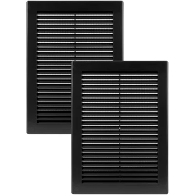 Image of Vent Systems 180 x 250 mm / 7&quot; 10&quot; Inch Black Soffit Cover Pack of 2 Flat Rectangular Air Louver Grille Built in Insect Screen HVAC Vents for Bathroom, Home Office, Kitchen
