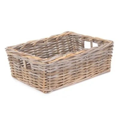 Image of Red Hamper Large Shallow Kubu Grey Rattan Rectangular Basket, Wicker