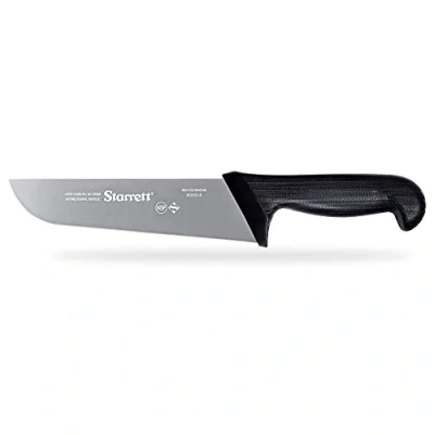 Image of Starrett Professional Butchers Knife BKB203 8 Wide Straight Inch Ultra Sharp Sanitized Steel Blade Black Handle Kitchen Chef&#039;s