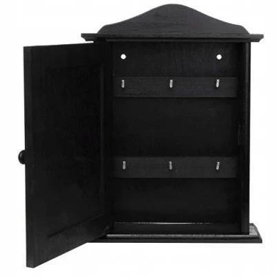 Image of Wooden World key cabinet with door and 6 hooks BLACK