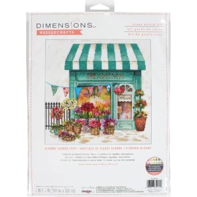 Image of Dimensions Blooms Flower Shop Counted Cross Stitch Kit, 14 Ct. White Aida, Cotton, Multicolor, Finished Project 12&quot; x
