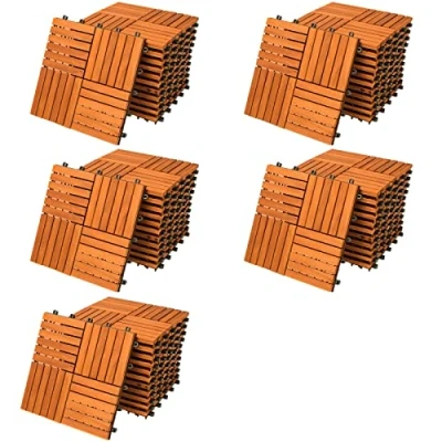 Image of CASARIA® 55x Wooden Quattro Mosaic Decking Tiles 30x30cm Cuttable Interlocking System Drainage Garden Patio Click Lock in Flooring Deck FSC Certified Acacia Wood 55