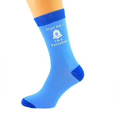 Image of Trust me I&#039;m a Policeman and Helmet Printed Design Mens Blue Cotton Rich Socks