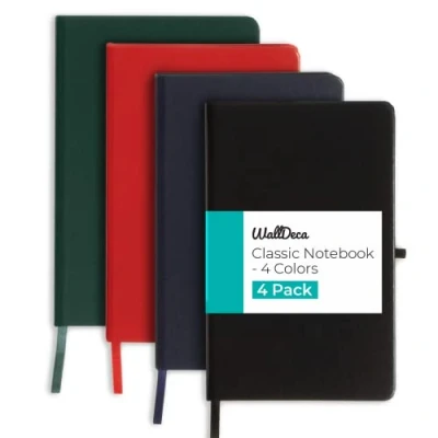 Image of WallDeca Notebook A5 Journal 4 Pack Small Hard Cover, 240 Pages Hardback Ruled 21 x 13 cm For School, Work, College, Notes, Journaling (Assorted Pack)