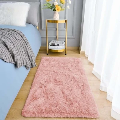 Image of Aspire Homeware Rugs Living Room Area Pink for Bedroom 60x110cm Anti Slip Modern Super Soft Thick Pile Fluffy Shaggy Rug Non Shedding