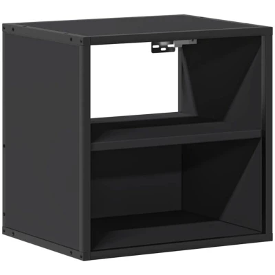 Image of vidaXL Wall Mounted Bedside Cabinet Black Engineered Wood/Metal, 2 Drawers, 40x31x39.5cm Bedroom/Nightstand