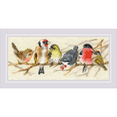 Image of RIOLIS Birds on The Branch 2250, Animals Cross Stitch Kits 13¾&quot;x6, for Beginners &amp; Advanced, Crossstitching Adult, Counted Stitching Kits, Nature Embroidery Kit