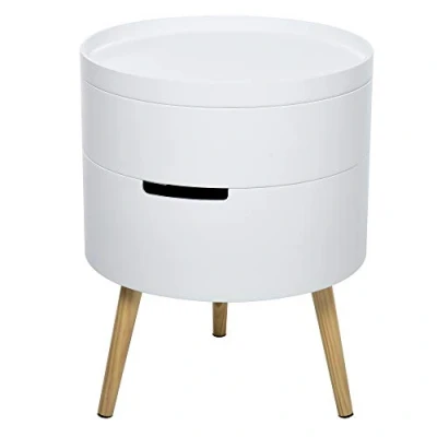 Image of HOMCOM 3 Tier Coffee Table, Round End Table with 2 Hidden Compartments and Detachable Tray, Side Storage for Living Room, White