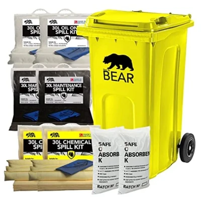 Image of 240L Spill Kits (240L, Maintenance, Oil Only and Chemical) UK Manufactured, Wheelie Bin, X2 Absorbent Granules, 30L Chemical, Maintenance