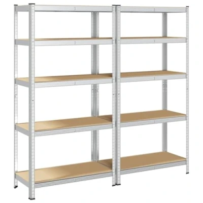 Image of vidaXL Heavy duty Shelves Silver Steel &amp; Engineered Wood Storage Units, 5 Layer Adjustable Racks, 90 x 45 180 cm