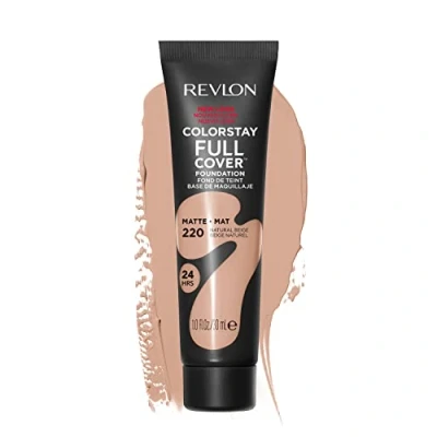 Image of Revlon ColorStay Full Cover Longwear Matte Foundation, Heat &amp; Sweat Resistant Lightweight Face Makeup, Natural Beige (220), 30ml