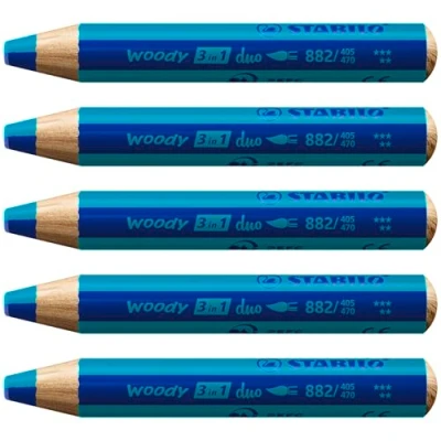 Image of Multi Talented Pencil STABILO woody 3 in 1 duo Pack of 5 Ultramarine/Turquoise