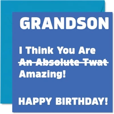 Image of Rude Birthday Cards for Grandson Absolute Tw*t Joke Happy Card from Grandad Nanny Grandma, Banter Gifts, 145mm x Offensive Greeting