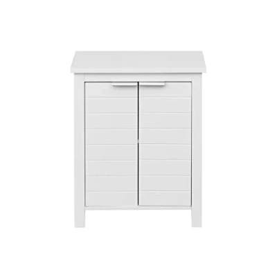 Image of Rebecca Mobili Freestanding Bathroom Cabinet, Laundry Entryway White, 2 Doors, Modern, Moisture Resistant Measurements: 60 x 48 30 cm (HxWxD) Art. RE6684