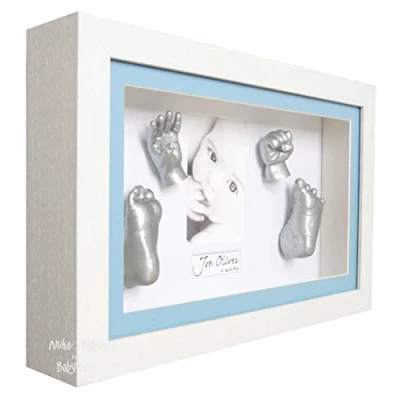 Image of BabyRice 3D Baby Hand &amp; Foot Casting Kit with Deluxe Frame (Blue/White)
