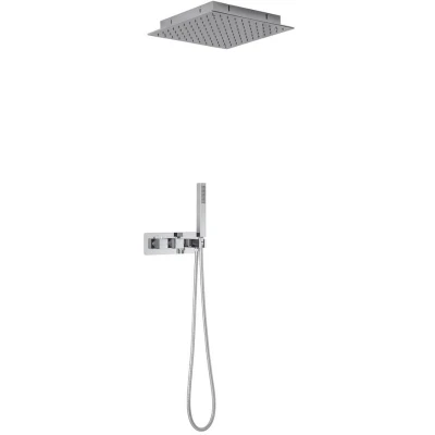 Image of Milano Arvo Modern Twin Diverter Thermostatic Mixer Shower Valve with 400mm Ceiling Mounted Square Recessed Rainfall Head and Hand Handset 1.75m Hose Chrome