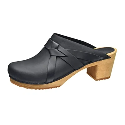 Image of Sanita Manuella Mule Clog Original Handmade Wooden Leather for Women, Size: 2.5 UK, Black