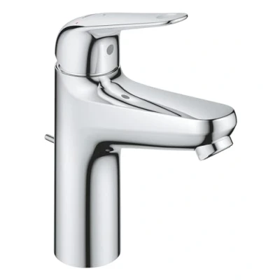 Image of GROHE Swift QuickFix Basin Mixer Tap with Plastic Pop Up Waste Set (M Size 179 mm, 28 mm Ceramic Cartridge, Energy &amp; Water Saving, Tails 3/8 Inch, Easy to Fit QuickTool), Chrome, 24328001
