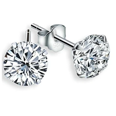 Image of Crystalline Azuria Women Girls 925 Sterling Silver Brilliant Cut Round White Crystals 6mm Stud Earrings