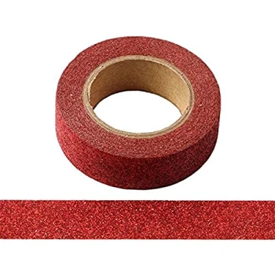 Image of Syntego Glitter Washi Tape Decorative Craft Self Adhesive Stick On Sticky Trim (Red)