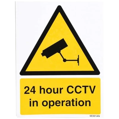 Image of Vsafety 6E001AN S Security Notice, CCTV In Operation Sign 150mm x 200mm Self Adhesive Vinyl, Black/Yellow