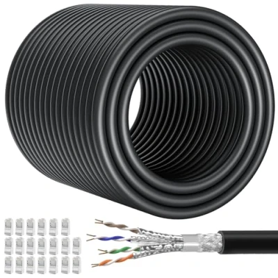 Image of Ethernet Cable 100m, High Speed Bulk Cat 7 Internet 100 Meters, Long Lan Network Shielded SFTP Outdoor, RJ45 Waterproof Anti interference Patch Black for PC Router