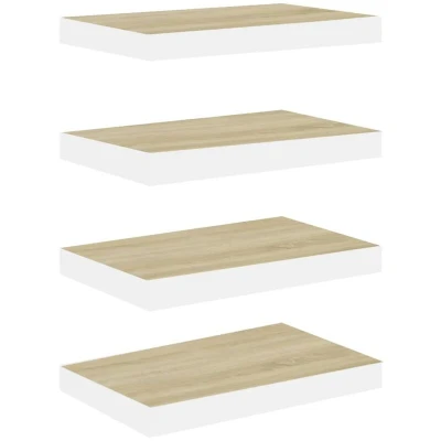 Image of vidaXL Floating Wall Shelves 4 pcs Oak and White 40x23x3.8 cm MDF