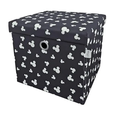 Image of Disney Classic Mickey Mouse Foldable Ottoman Storage Box, Square Toy Chest Box with Lid for Kids, Foot Stool, Can Hold up to 30kg Black