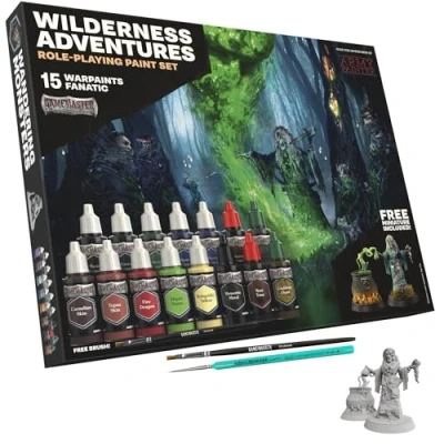 Image of The Army Painter, GameMaster: Wilderness Adventures Role playing Paint Set Combo, 15x18 ml Warpaints Fanatic Acrylic, 2 Brushes, 1 FREE Hard plastic snap fit Hag Miniature