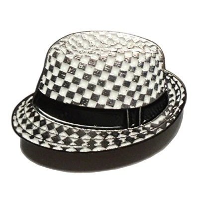 Image of Chequerboard SKA 2 Tone Black &amp; White Hat Metal Enamel Badge