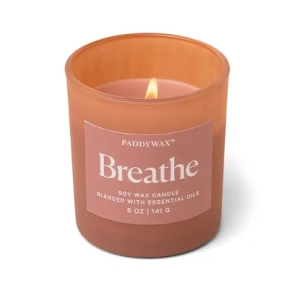 Image of Paddywax Scented Candles Wellness Collection Frosted Glass Candle Fragranced with 100% Essential Oils, 141g, Red Breathe