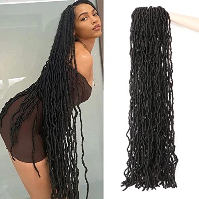 Image of Crochet Faux Locs Hair Extensions for Black Women Butterfly Soft Braids Goddess (36Inch(Pack of 7), 1B)