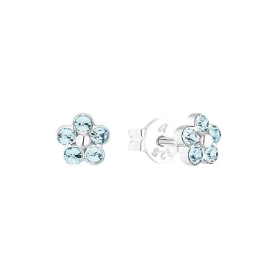 Image of Amor stud earrings 925 sterling silver girl children earrings, with crystal glass, 0.5 cm, silver, flower, Comes in jewelry gift box, 2036519