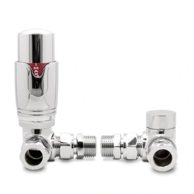 Image of Corner Chrome Thermostatic Radiator Towel Rail Valves