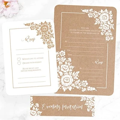 Image of Dotty about Paper Romantic Flowers Invitation Bundle Evening Invitations &amp; RSVPs Pack of 10 Invite and RSVP Envelopes Included. Perfect for A Rustic Or Floral Themed Wedding (203)