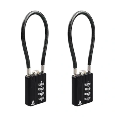 Image of RESET 204 (2 Pack) 4 Digit Combination Padlock with in(10 cm) Cable, Chain Lock, Rope Cable Lock for Locker, Luggage, Cabinet,Gate, Shed, Backpack, 5 mm Diameter,Black