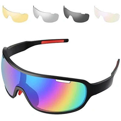Image of SAWUTPV MTB Cycling Glasses for Men Women UV Protection Sports Sunglasses Mountain Bike Goggles 5 Interchangeable Lenses (BLACK)