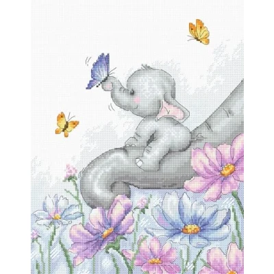 Image of Luca S Counted DIY Cross Stitch Kit Elephant with Butterfly, B1183, Embroidery &amp; Needlecraft for Kids Adults