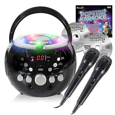 Image of Mr Entertainer Boombox Karaoke Machine with built in light &amp; bluetooth includes Big Hits of kids party 2017 CDG pack