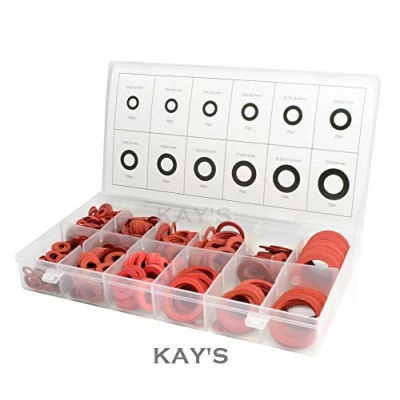 Image of Astral Agencies Assorted Fibre Washers With 12 Different Sizes Red Steel Paper Fiber Flat Washer Kit Insulation Ring Seal Assortment 600pc