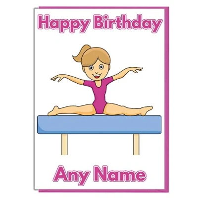 Image of AK Giftshop Gymnastics Girl Personalised Birthday Card ADD A NAME AND AGE