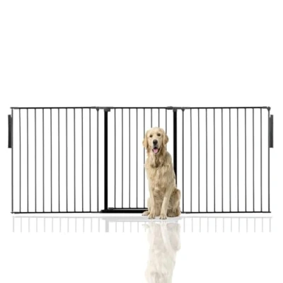 Image of Bettacare Premium Extra Tall Multi Panel Flexible Dog Barrier, up to 226cm Wide, Black, 105cm Tall, Barrier for Pets Dogs and Puppy, Puppy suitable Indoor Outdoor use
