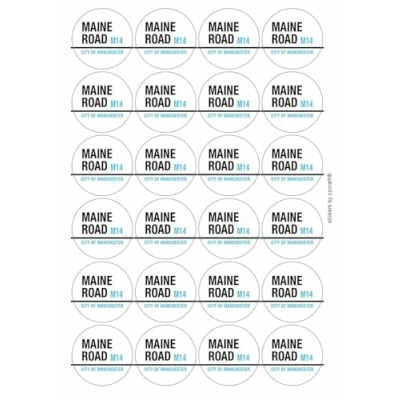 Image of Maine Road M14 City of Manchester Sign Circular Matt Paper Stickers A4 Sheet 24 (Each Sticker is 45mm Diameter)